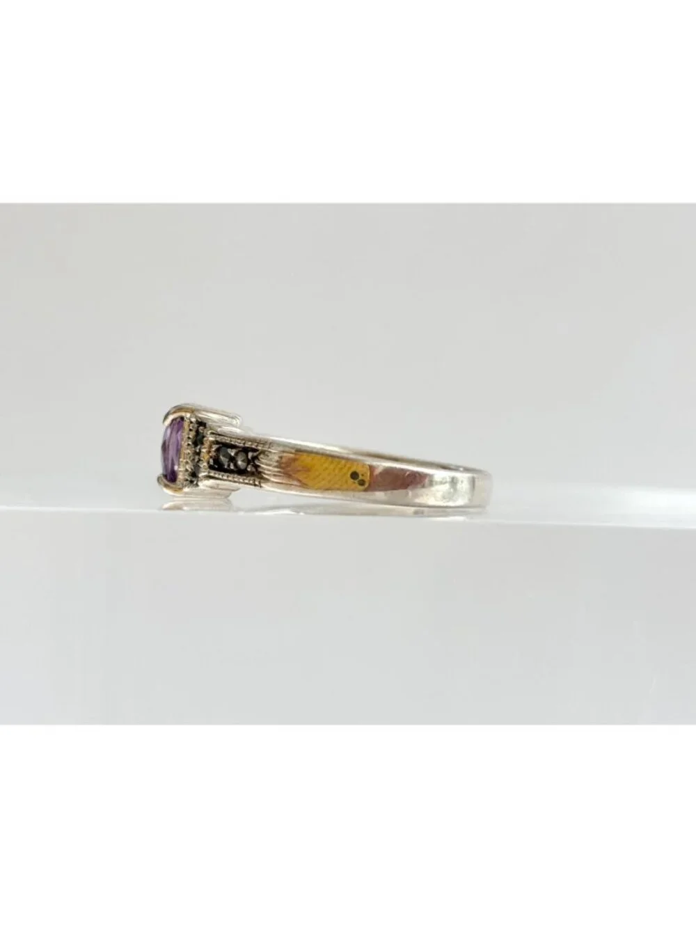 Art Deco Amethyst Gemstone Marcasite Sterling Silver 925 Vintage Ring - sz 9